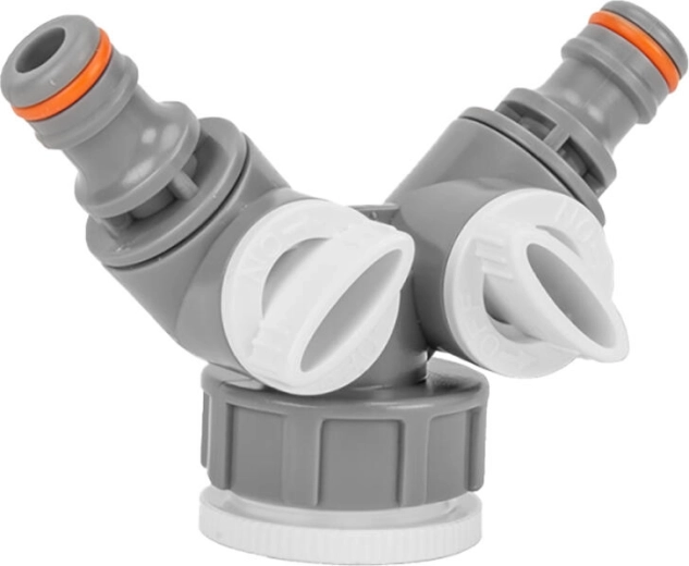 Plastowy rozdzielacz z zaworami do 2 szybkozłączy 1" i 3/4" WHITE LINE