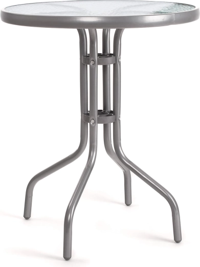 ogrodowy stolik pomocniczy ze szklanym blatem, średnica 60 cm, srebrny
