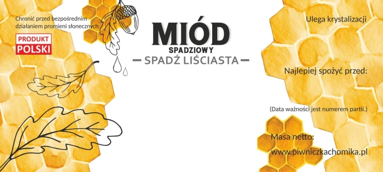 Zestaw etykiet na miód – spadź liściasta, 116 × 50 mm, 100 szt.