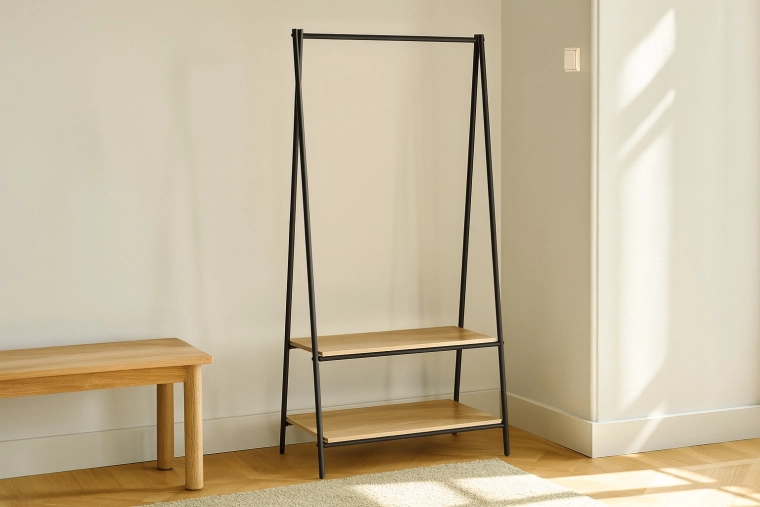 Wolnostojący stojak na ubrania z 2 półkami 80 × 40 × 160 cm, metal i drewno, styl loft