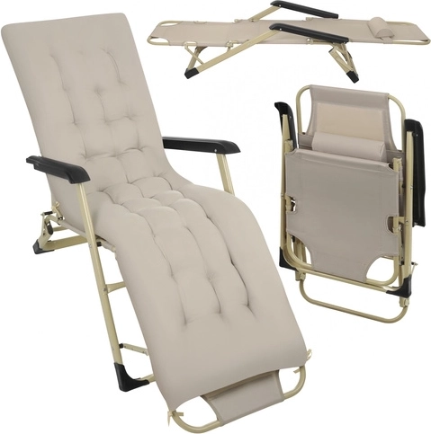 Składane leżak ogrodowy TRIZAND z poduszką, beżowy