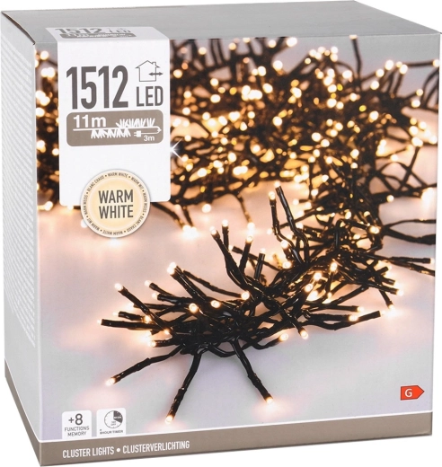 Świąteczny łańcuch LED 11 m, 1512 ciepłych białych LED, IP44 z timerem