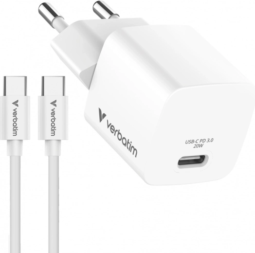 Mini ładowarka GaN Verbatim 20 W z kablem USB‑C 1 m