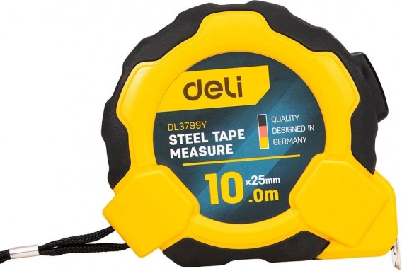 Stalowa taśma miernicza 10 m z automatyczną blokadą - Deli