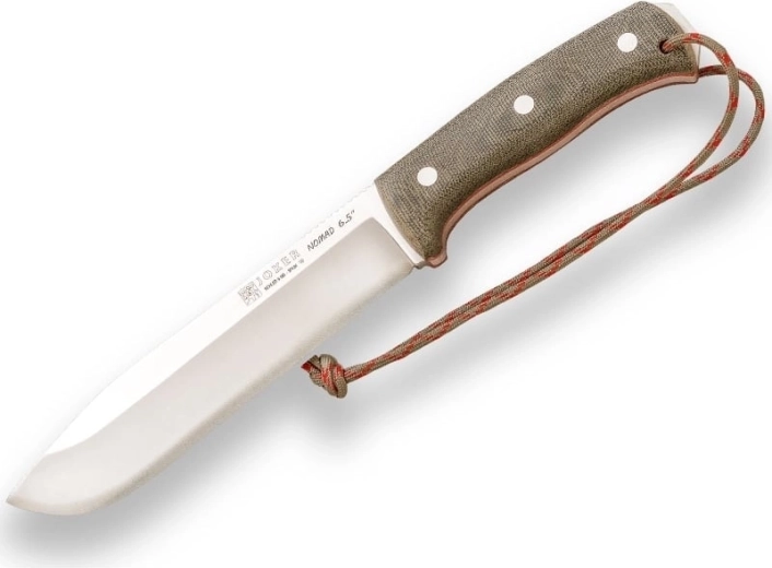 Joker Nomad nóż outdoorowy 16,5 cm, satynowe ostrze, czarna Micarta, skórzane etui