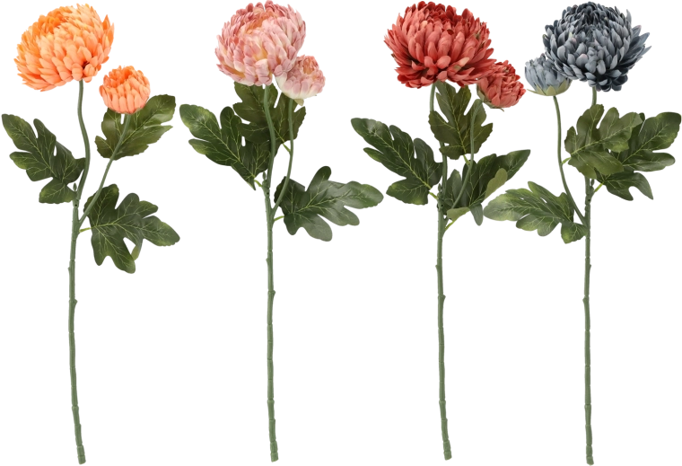 Sztuczna gałązka chryzantemy z dwoma kwiatami 64 cm (mix kolorów)