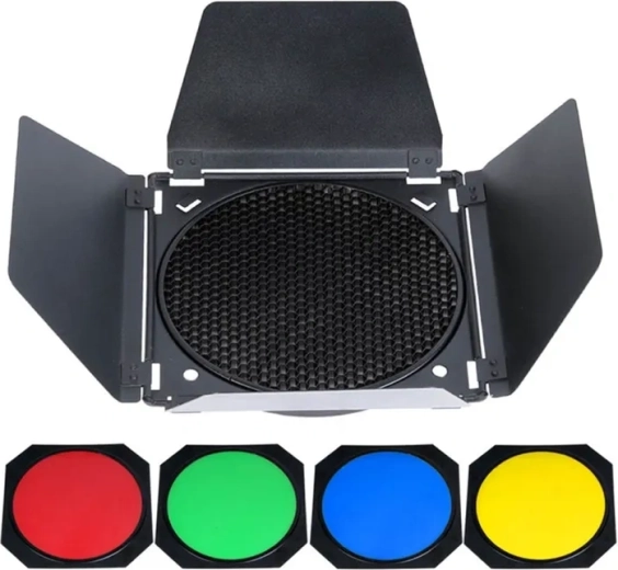 Godox BD-04 zestaw klapek, siatki typu plaster miodu i kolorowych filtrów do reflektora 7"