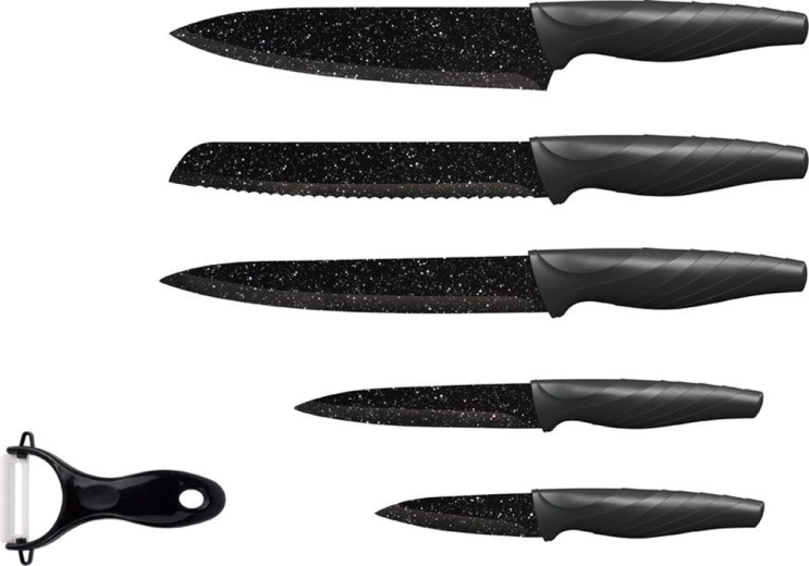 Zestaw noży kuchennych TORO 5 szt. z marmurową nieprzywierającą powłoką + ceramiczna obieraczka