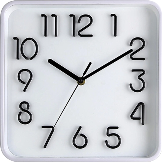 Zegar ścienny 25,3 × 25,3 cm z trójwymiarową tarczą – biała rama