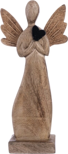 Drewniana dekoracja Anioł z czarnym sercem 32 cm