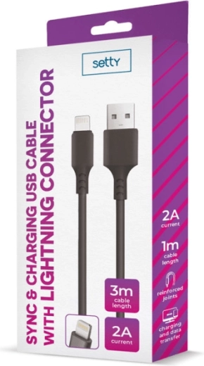 Setty kabel USB–Lightning 3 m 2 A czarny
