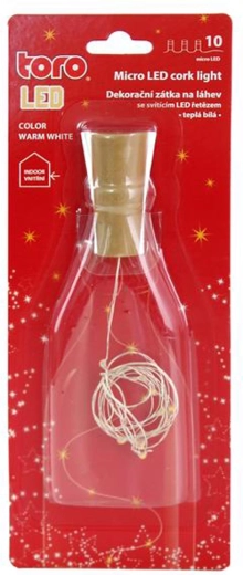 Dekoracyjny łańcuch świetlny do butelki z korkową zatyczką TORO, 10 LED, ciepła biel