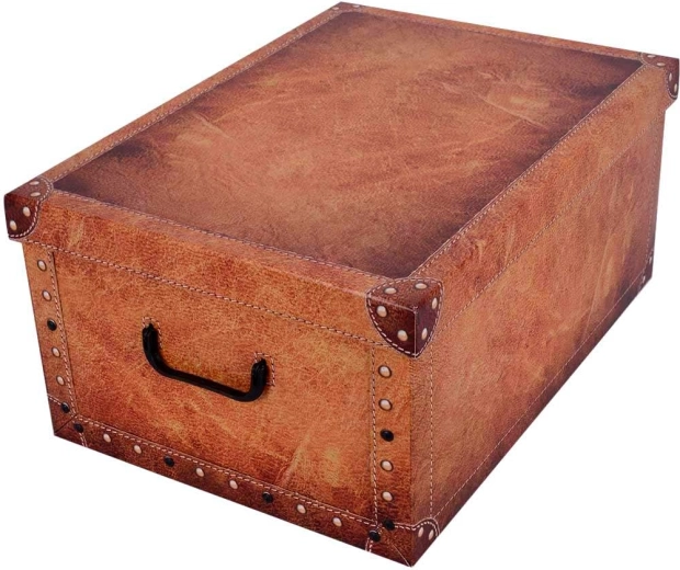 Kartonik do przechowywania MAXI z wzorem skóry i okuciami – jasnobrązowy