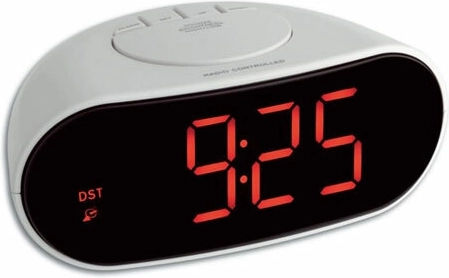 Cyfrowy budzik sterowany radiowo TFA z podświetlanymi cyframi, biały