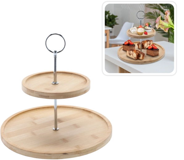 Dwupoziomowa bambusowo-metalowa patera 22 × 24 cm