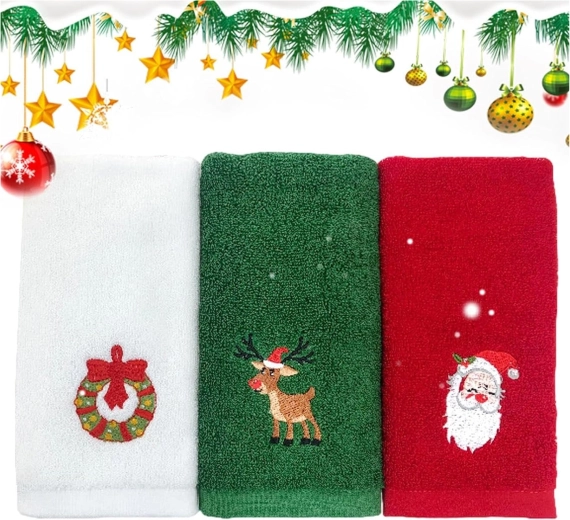 Zestaw świątecznych bawełnianych ręczników z motywem Mikołaja i renifera 32 × 45 cm - 1 sztuka