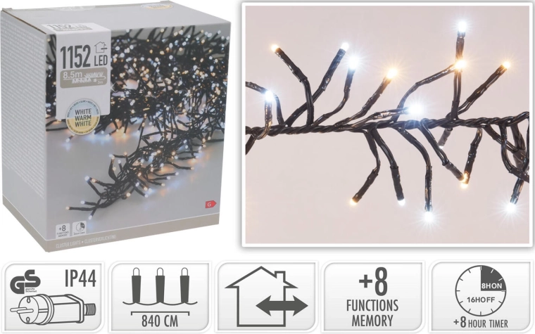 Świąteczny łańcuch świetlny LED 8,4 m 1152 LED ciepła biel z timerem