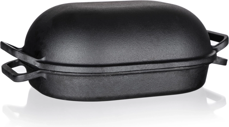 Owalna żeliwna brytfanna z pokrywką