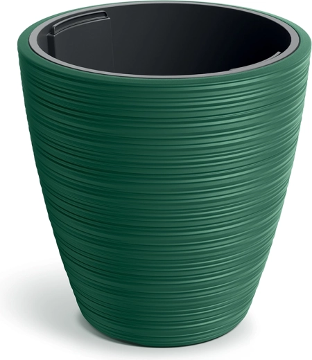 Plastowa donica Vena Round 39 cm ciemnozielona z wkładem