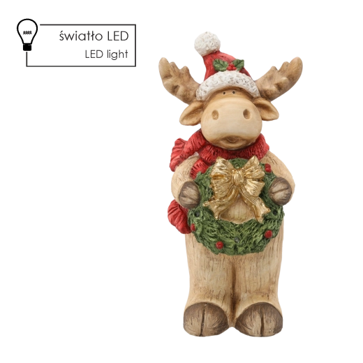 Świąteczna figurka renifera z wieńcem i oświetleniem LED 26 × 22 × 55 cm