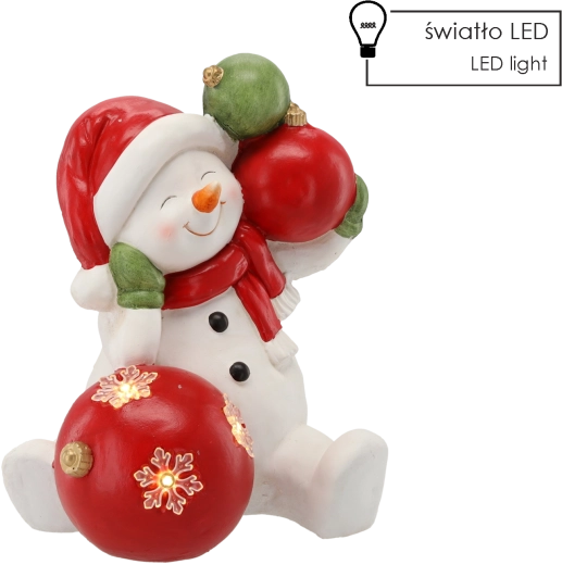 Świąteczna figurka bałwanka z bombkami LED