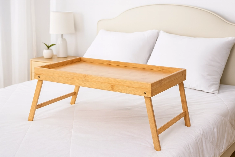 Bambusowy stolik śniadaniowy i podkładka pod laptopa do łóżka ze składanymi nogami 50 × 30 cm
