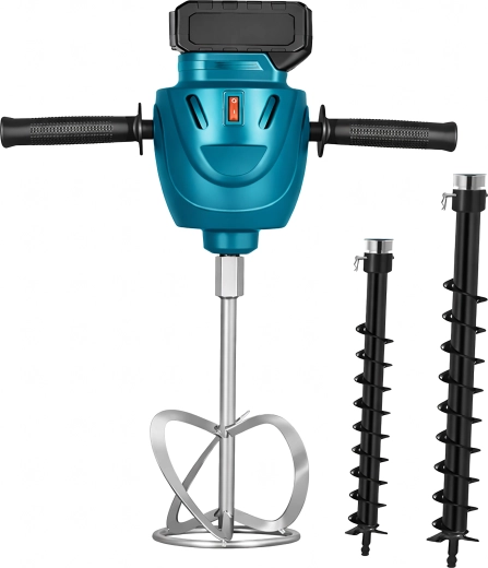 Akumulatorowe mieszadło i wiertło glebowe z 2 bateriami