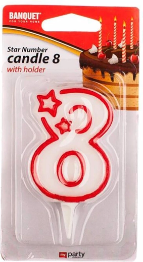 Świeczka urodzinowa cyfra 8 MY PARTY 7 × 4,5 cm