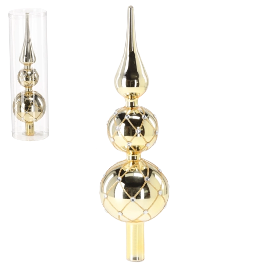 Złota szklana gwiazda na czubek choinki 30 cm