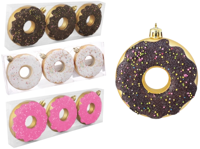 Zestaw 3 świątecznych ozdób donut 8 cm