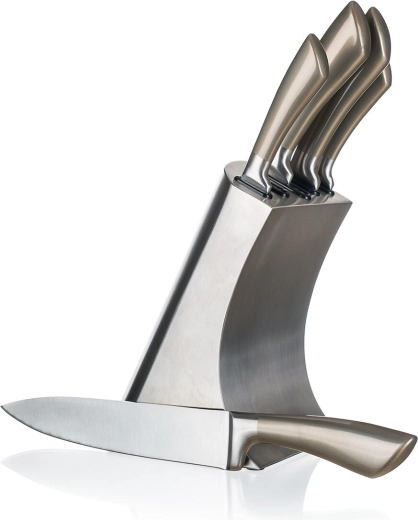 Zestaw noży kuchennych METALLIC Platinum ze stali nierdzewnej, 5 szt. ze stojakiem