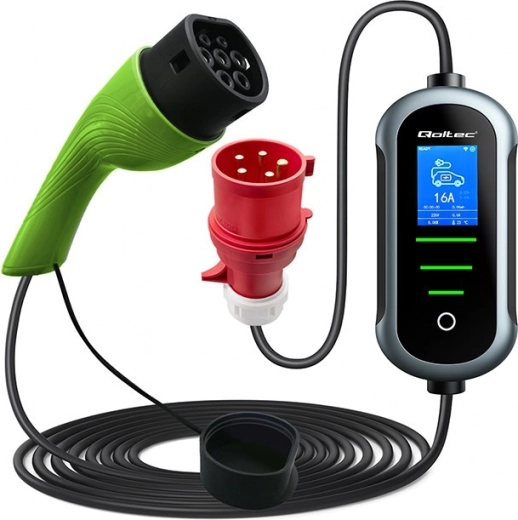 Mobilna ładowarka Qoltec do samochodów elektrycznych i hybryd plug-in 7 kW 230 V CEE 32A Wi-Fi Tuya LCD 5 m