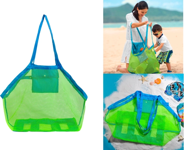 Duża siatkowa torba plażowa na zabawki - Niebieska
