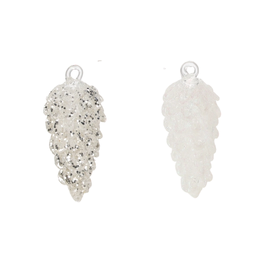 Szklana biała ozdoba choinkowa w kształcie szyszki, różne wzory, zestaw 6 szt.