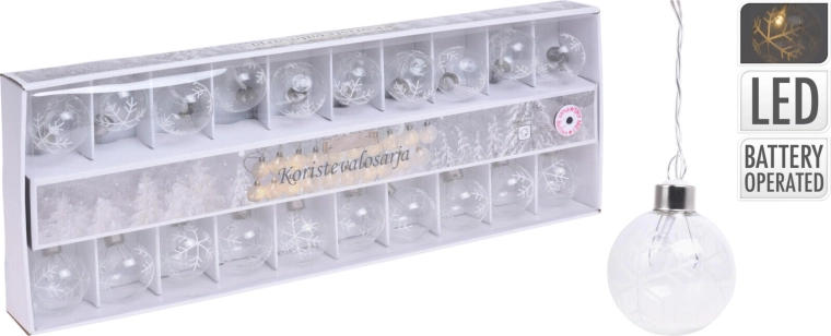 Świetlny łańcuch kule 5 cm, 7 m, 20 LED, ciepła biel