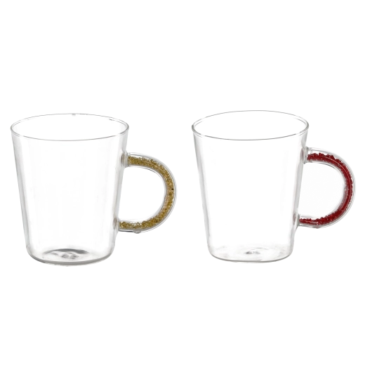 Szklany kubek z kolorowym uchem