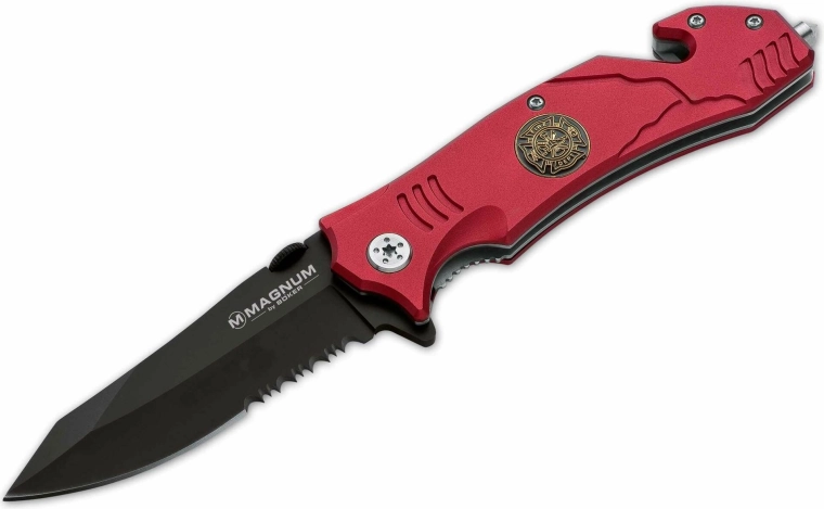 Magnum Fire Fighter nóż ratowniczy z wspomaganym otwieraniem, czerwone aluminium, 8,3 cm