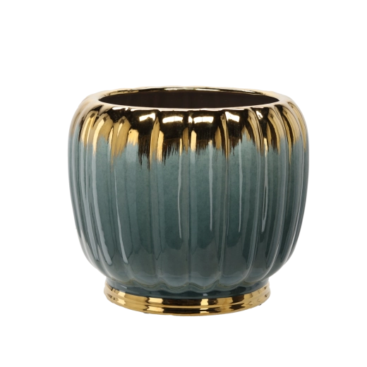 Ceramiczna osłona na donicę 41 × 41 × 34,5 cm złoto-zielona