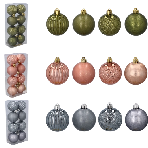 Zestaw bombek świątecznych 6 cm – oliwkowe, miedziane i grafitowe odcienie, 8 szt.