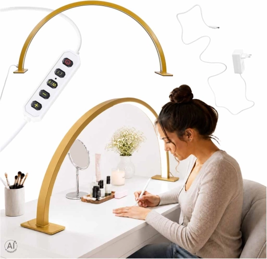 Złota bezcieniowa kosmetyczna lampa stołowa LED w kształcie łuku do manicure