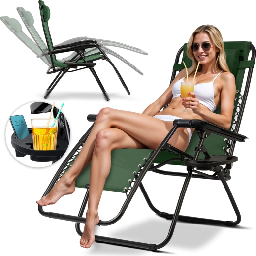 Ogrodowe składane leżak grawitacyjny z poduszką Sofotel ChillWell, zielony