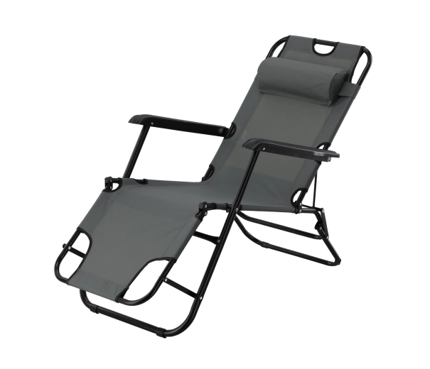 Składane ogrodowe leżak z zagłówkiem, szare