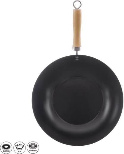 Patelnia wok 30 cm z drewnianą rączką