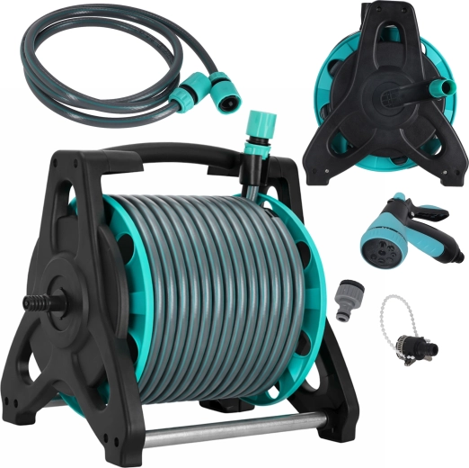 Wąż ogrodowy na bębnie 30 m ze stojakiem i zraszaczem