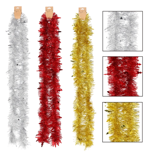 Świąteczny łańcuch ozdobny 2 m – czerwony, złoty lub srebrny