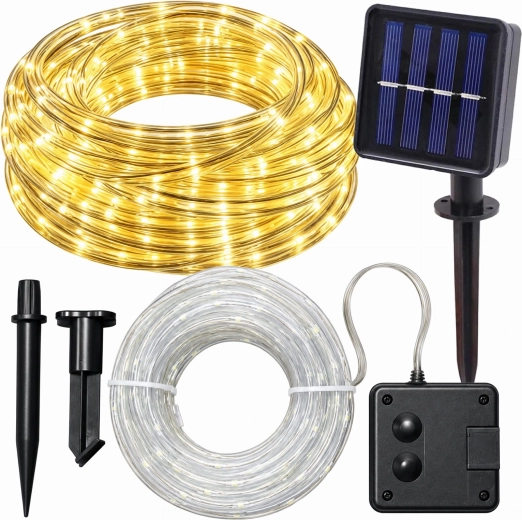 Solarny łańcuch świetlny LED 12 m z ciepłym białym światłem i 8 trybami