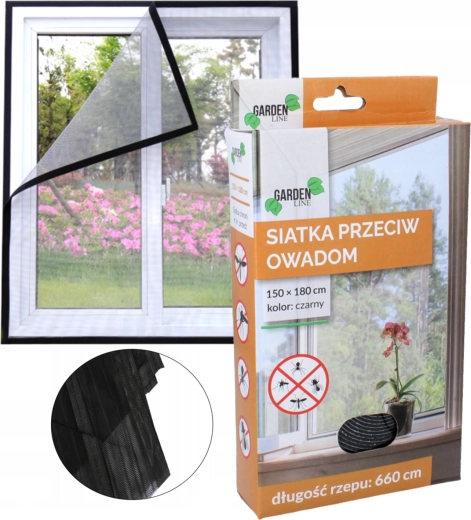 Siatka przeciw owadom do okien 150 × 180 cm, czarna