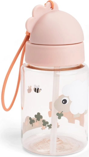 Done by Deer butelka ze słomką Tiny farm różowa 280 ml
