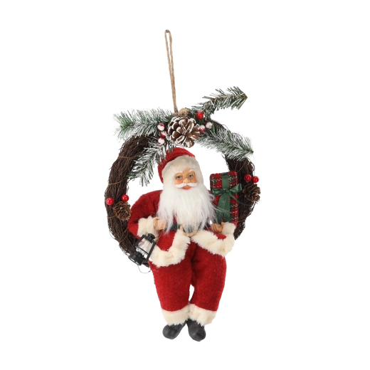 Bożonarodzeniowa dekoracja wisząca Mikołaj w wieńcu 30 cm - 1 sztuka