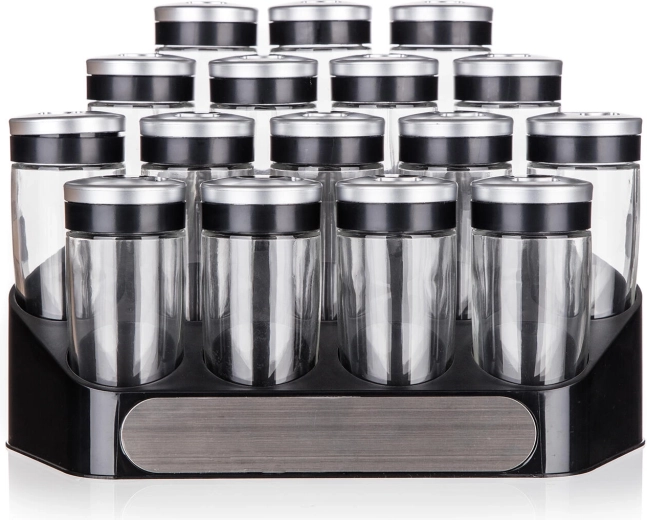 zestaw przypraw ALTIMA ze stojakiem, 16 szt., szklane słoiczki 95 ml z pokrywkami z 3 otworami